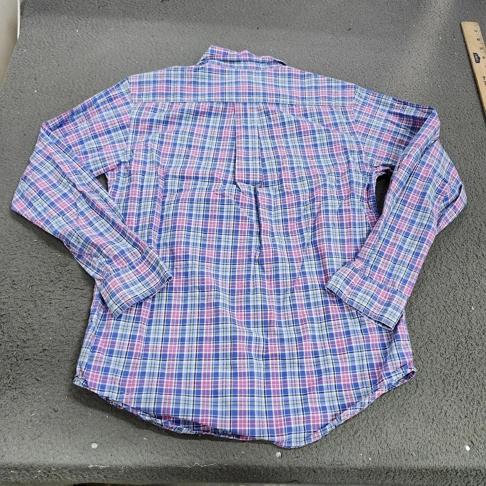 Ralph Lauren Shirt Boys Large 16/18 Blue Pink Plaid Button Down Long Sleeve Pony